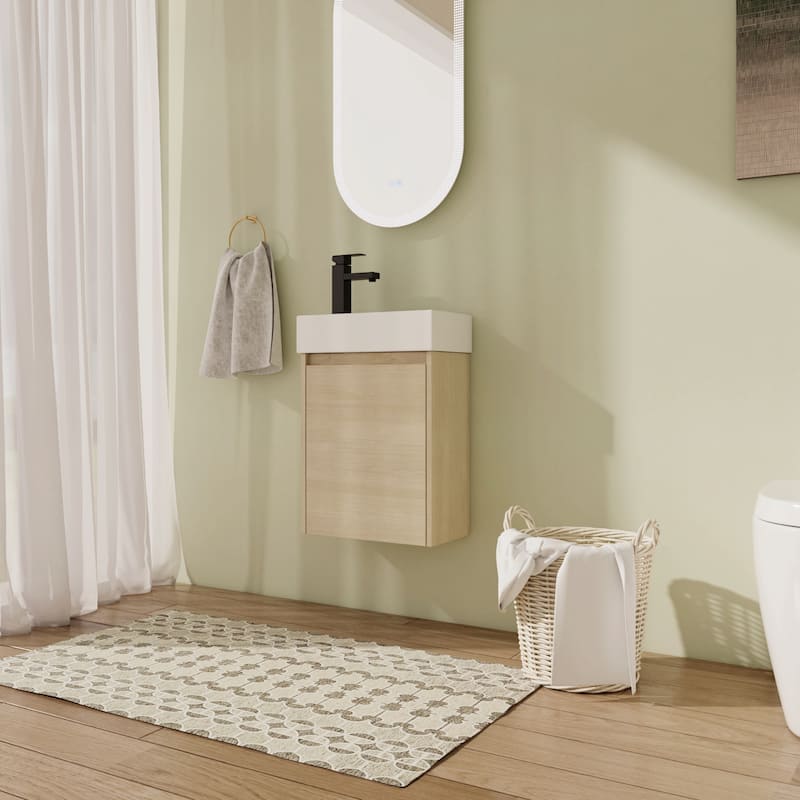 16"/18" Floating Bathroom Vanity with Sink, Mini Wall Mounted Bathroom Vanity with Soft Close Door