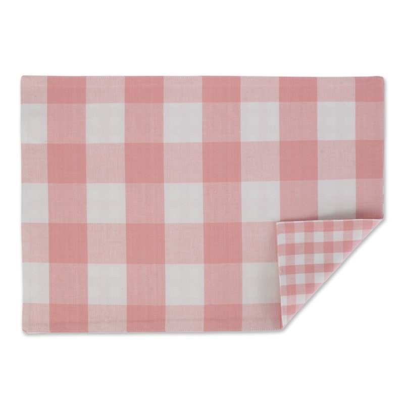 DII Pink & White Reversible Gingham Buffalo Check Placemat Set, 4 Piece