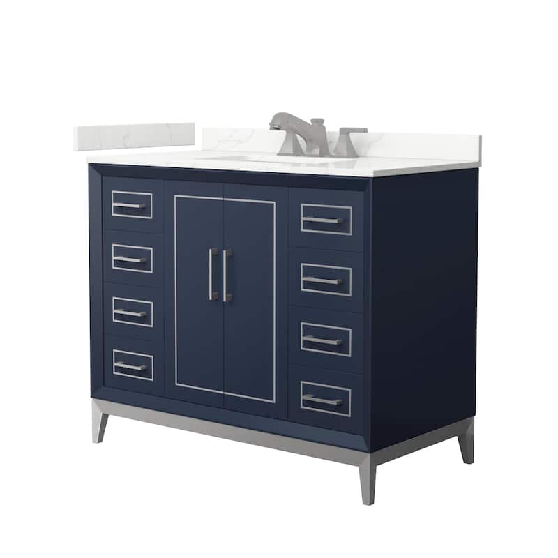 Wyndham Collection WCH515142S-QTZ-US3MXX Marlena 42" Free Standing - Dark Blue / Giotto Quartz Top / Brushed Nickel