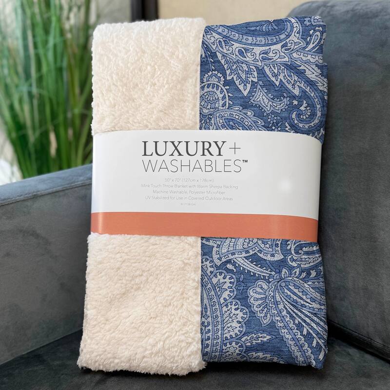 Premium Machine Washable Paisley Sherpa Throw Blanket