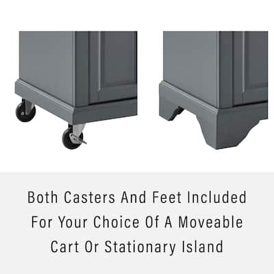 Kitchen Island Cart with Marble Top & Storage - Rolling Kitchen Island with Adjustable Shelves, Gray Finish