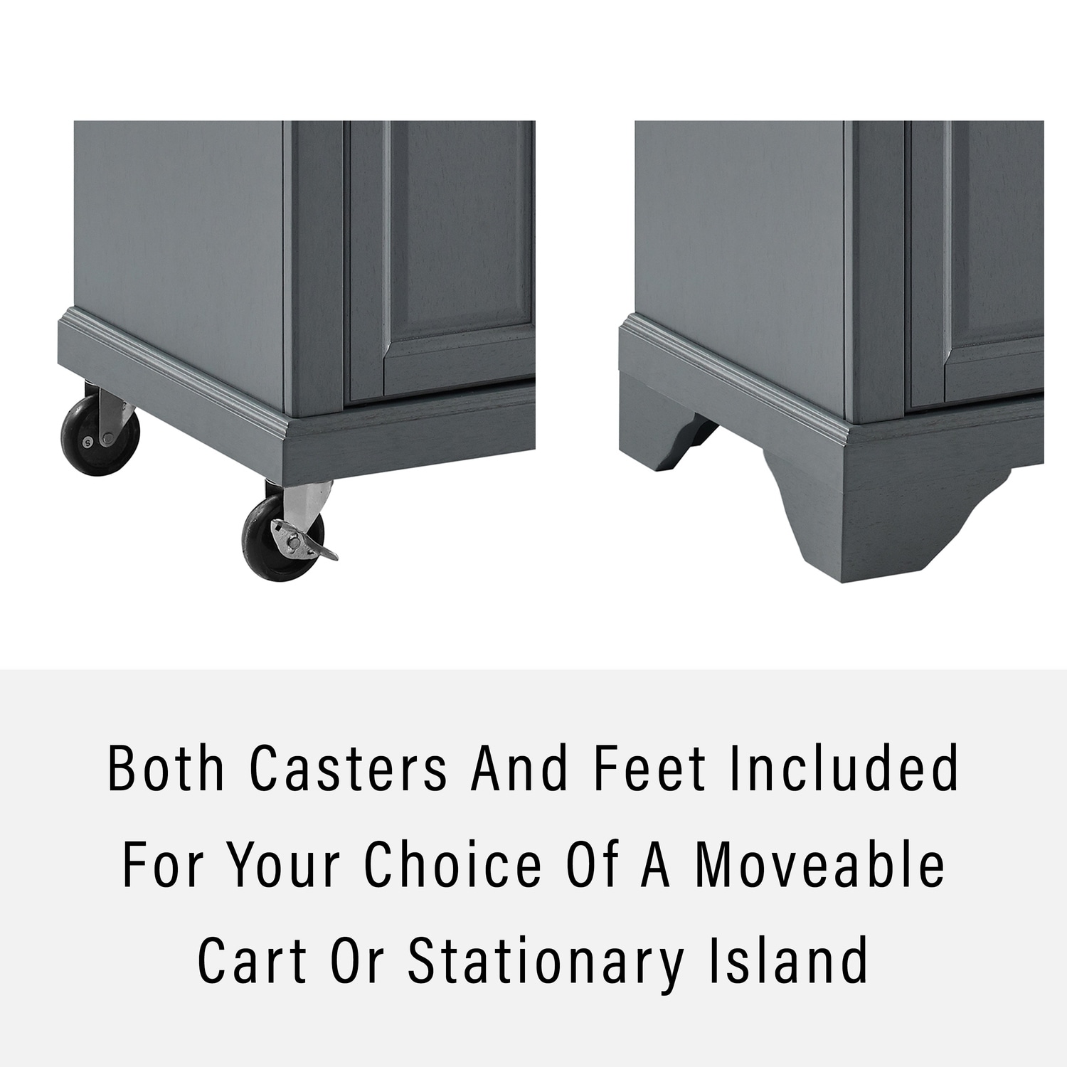 Kitchen Island Cart with Marble Top & Storage - Rolling Kitchen Island with Adjustable Shelves, Gray Finish