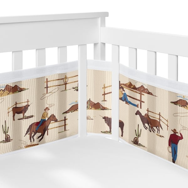 slide 2 of 6, Tan Brown Western Cowboy Boy Girl Gender Neutral Sweet Jojo Designs + BreathableBaby Breathable Mesh Crib Liner Cow