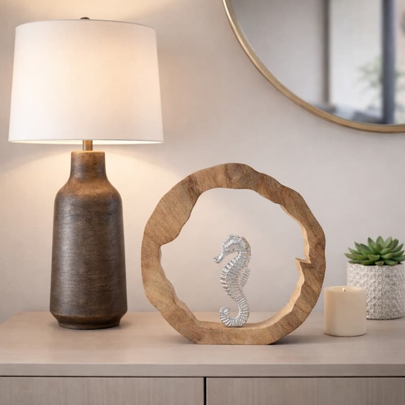 Decorative Figurine on Round Wooden Stand Sculpture