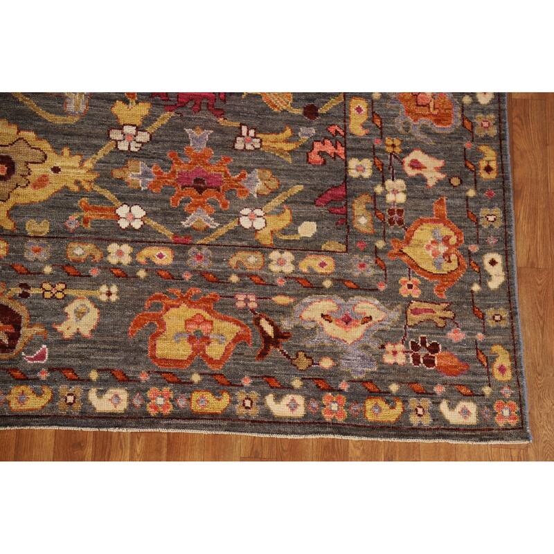 Hand Knotted Oriental 100% Wool Carpet Transitional All-Over Greys & Charcoal Oushak Area Rug - 9' 11'' X 8' 2''