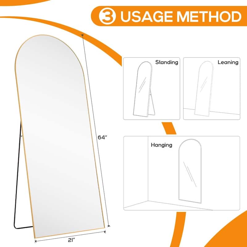 Arched Mirror Full Length, Upgraded 21"x64" Body Wall Mirrors with Shatter-Proof Glass, Floor Standing, Hanging or Leaning
