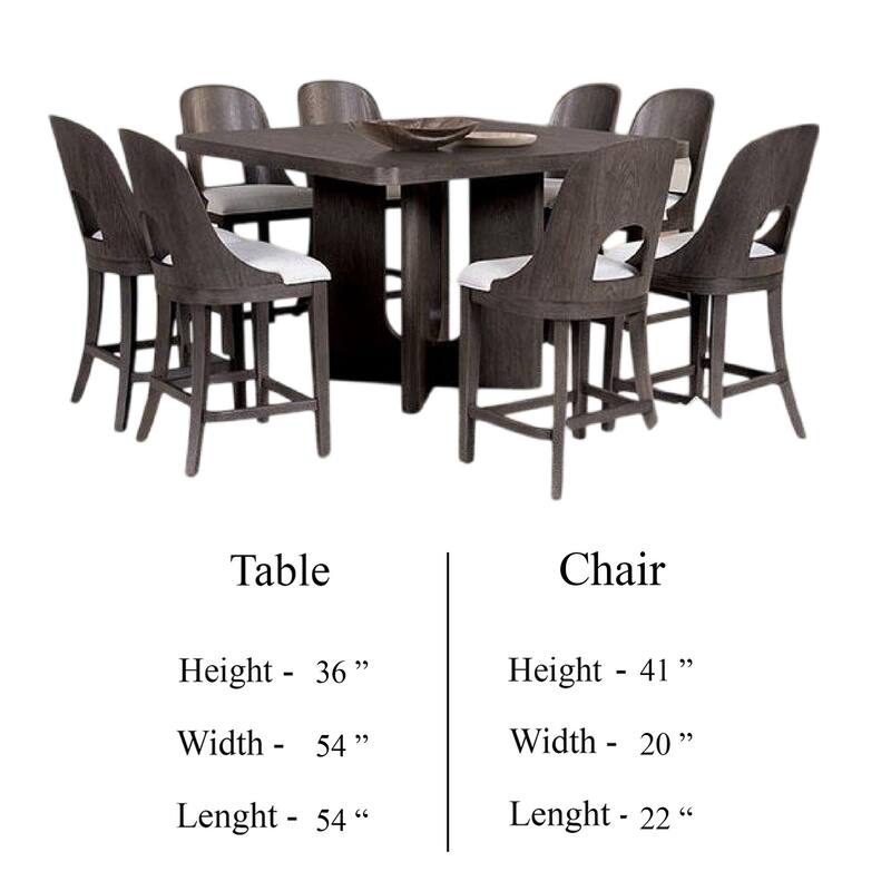 Zoko 9pc Counter Height Dining Table Set, White Seats, Ash Gray Wood