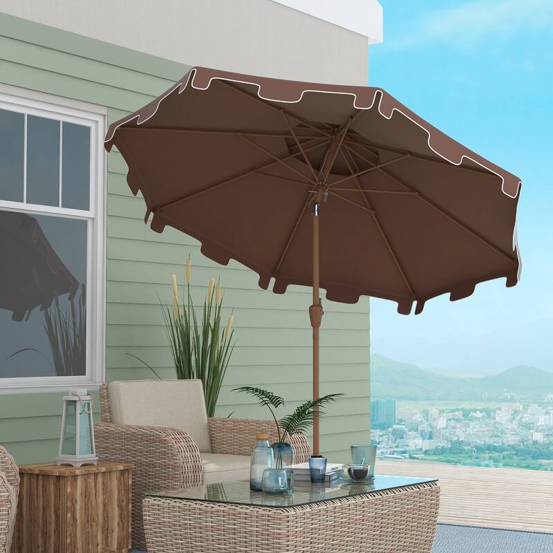Patio Outdoor Parasol Outdoor Market Table Umbrella with Button Tilt and Crank 8 Ribs, for Garden Deck Pool, Brown