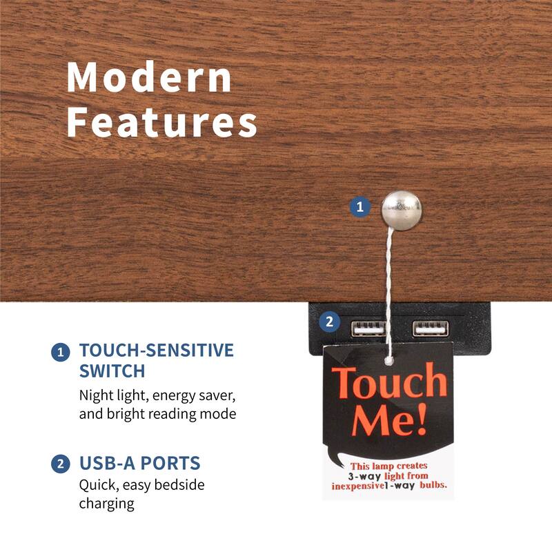 Furniture of America Forma Mid-Century Modern Walnut Solid Wood Nightstand With LED Light and USB Ports