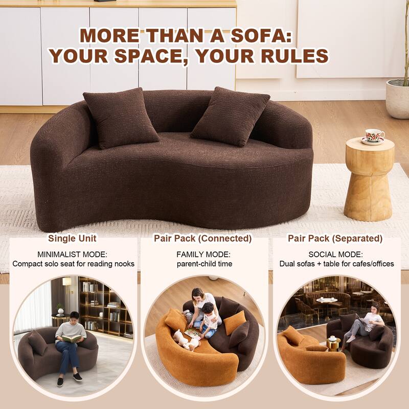 Yin-Yang Design Single Chaise Couch S-curved Chenille Sofa, Purchase 2pc for Combination into Tai Chi Round Sleeper Sofa Bed