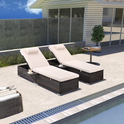 Rattan Outdoor Patio Reclining Chair and Side Table,Set of 2