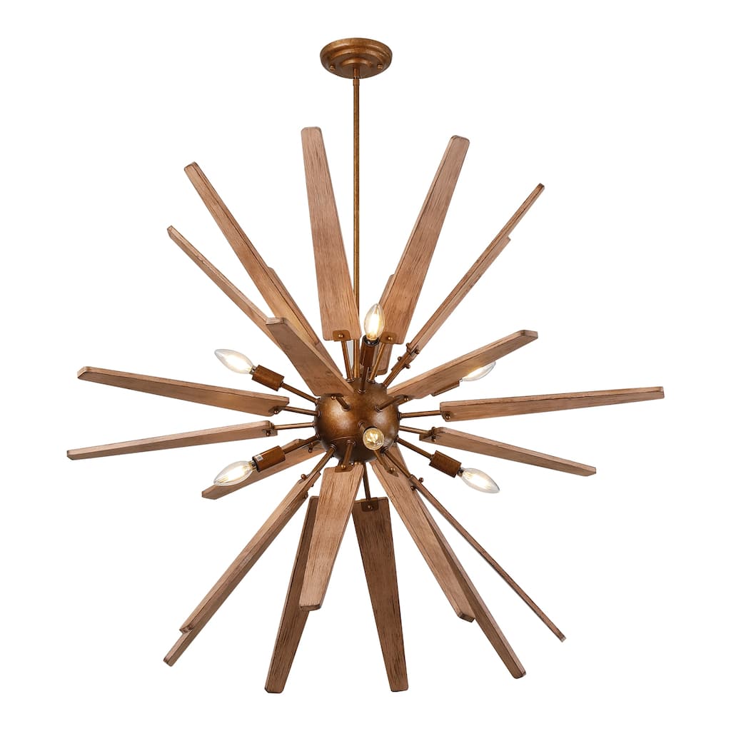 Shamiel 8 Light Thorne Wood Chandelier in Contemporary Style Starburst Design