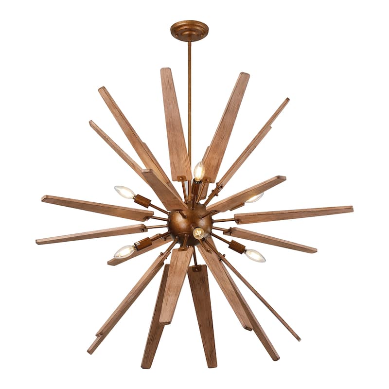 Lighting Thorne Chandelier 8 Light Wood in Contemporary Style Starburst Design