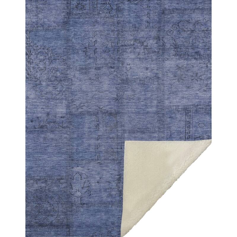 Premium Machine Washable Vintage Patchwork Sherpa Throw Blanket