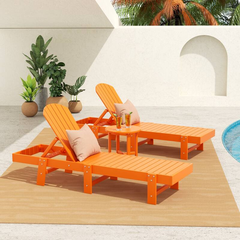 Altura Armless Poly Eco-Friendly All Weather Reclining Chaise Lounge with Side Table Set (3-Piece Set)