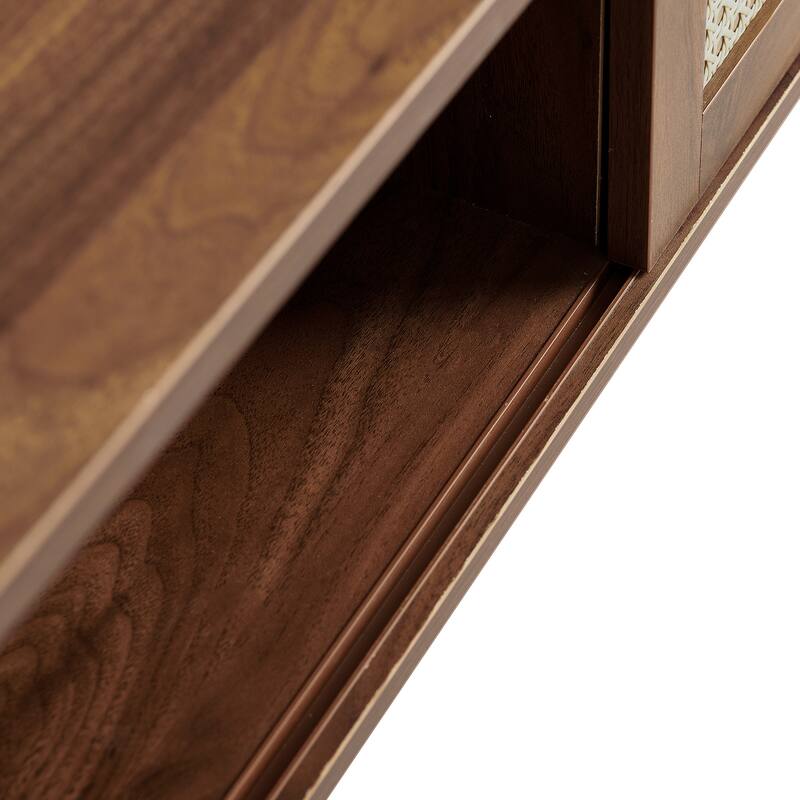 Anmytek Rattan Coffee Table with Storage Modern Walnut Living Room Centerpiece Organizer