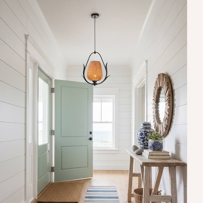 Lia 1-Light Rattan Pendant Light - 20 in. Tall