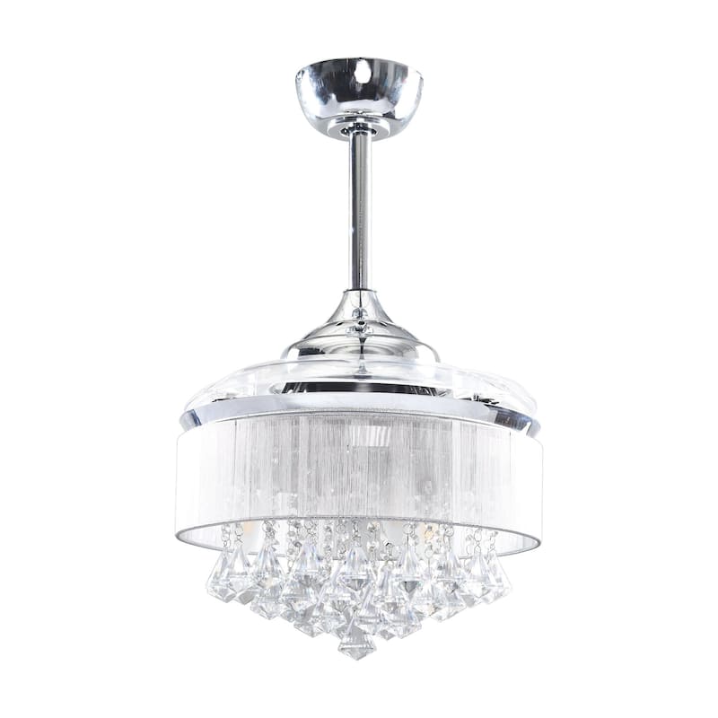 36" Modern Chrome Downrod Mount Retractable Crystal Chandelier Ceiling Fan with Light Kit and Remote Control - 36 in