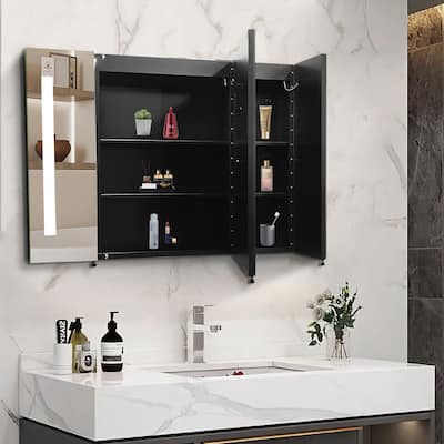 Black 36x26 inch LED Mirror Medicine Cabinet Surface Defogger Anti Fog Dimmable Lights Brightness Memory