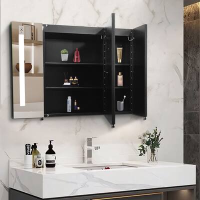 LED Mirror Medicine Cabinet with Anti-Fog and Dimmable Lights, Offering Brightness Memory and Spacious Storage
