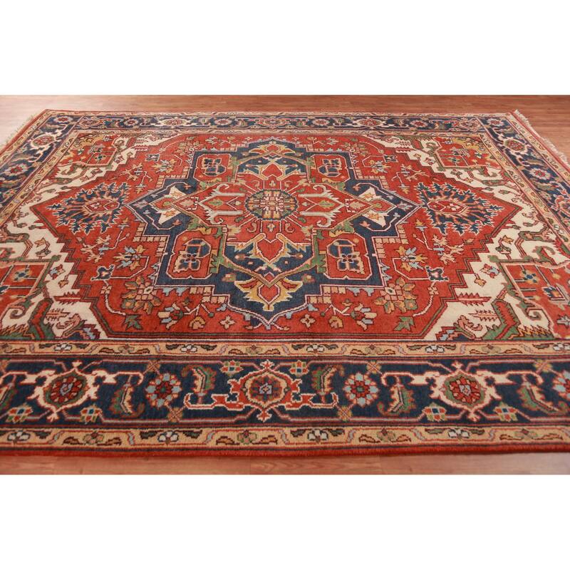 Orange Heriz Serapi Oriental Area Rug Handmade Wool Carpet - 8'11" x 12'1"