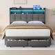 preview thumbnail 8 of 9, Queen Upholstered Platform Bed with LED Lights Storage Headboard Charging Ports