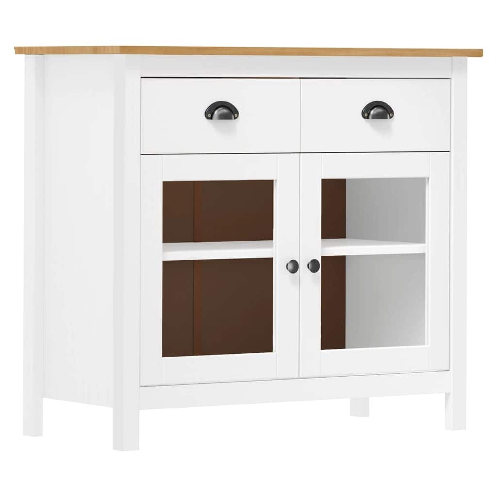 vidaXL Sideboard White and honey brown Solid pine wood Medium Sideboard - 15.7 x 35.4 x 31.5 in
