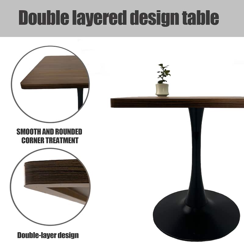 Square Dining Table, 27.6" Tulip Table with Thickened Edge Decor Tabletop & Metal Pedestal, Mid Century Modern Bistro Table