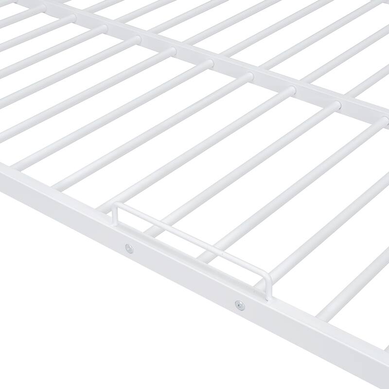 Full XL Over Queen Metal Bunk Bed with Ladder & High Guardrail, Heavy-Duty Metal Bunk Bed Dormitory Apartment Iron Frame Bed