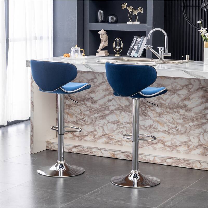 Velvet Upholstered Adjustable 360 Degree Swivel Barstool (Set of 2)