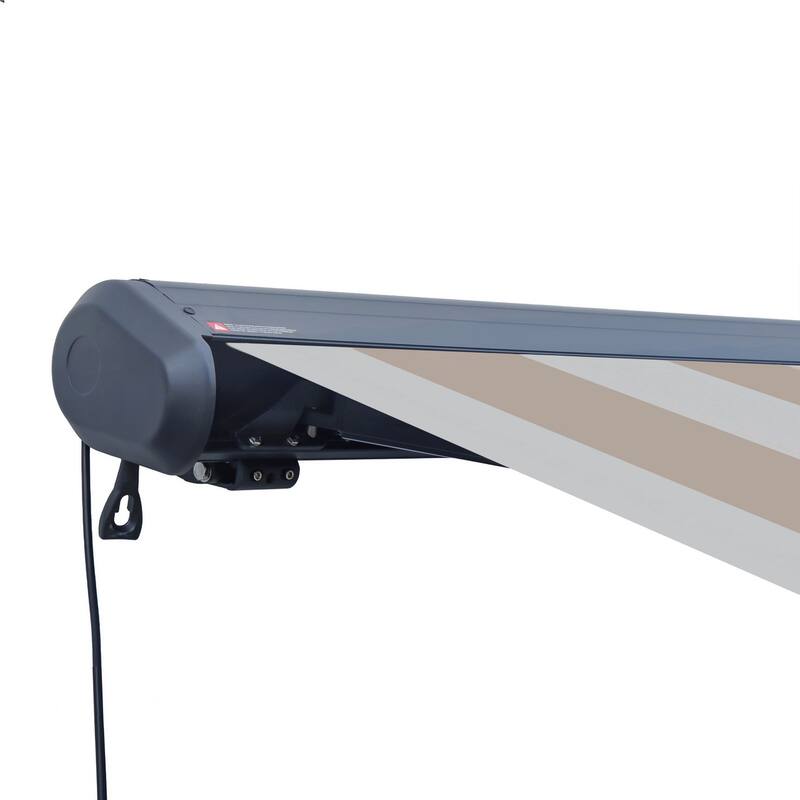 Italian Full Cassette Motorized Patio Awning with App and Remote Control - Beige/Bianco Striped - 16 x 10 Feet