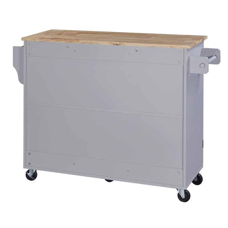 Rolling Kitchen Island with Storage,Kitchen Cart with Rubber Wood Top