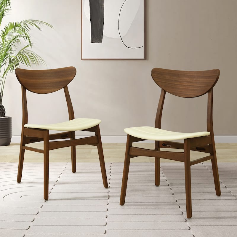 Anise Faux Leather and Rubberwood Dining Chair (Set of 2) by Christopher Knight Home - Set of 2 - Beige+Walnut - Dining Height