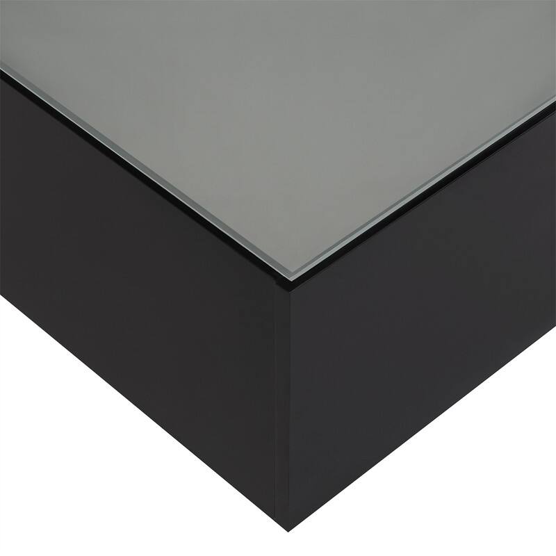 Square Hight Glossy Coffee Table with 16-color LED Strip Lights, Modern Center Table with 5mm Frosted Tempered Glass Top