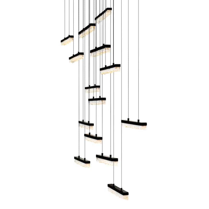 Stagger Integrated LED 60in Black Chandelier with Handcrafted Glass