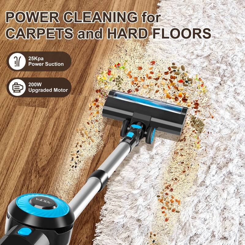 Cordless Vacuum Cleaner, 8-in-1 Stick Vacuum Cleaner, 25Kpa Powerful Suction Vacuum with 45 Mins Runtime Detachable Battery