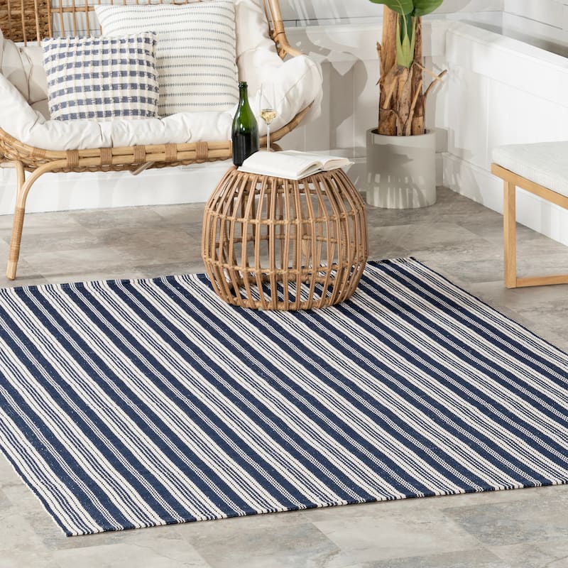 Home Conservatory Ticking Stripe Handwoven Indoor/Outdoor Area Rug