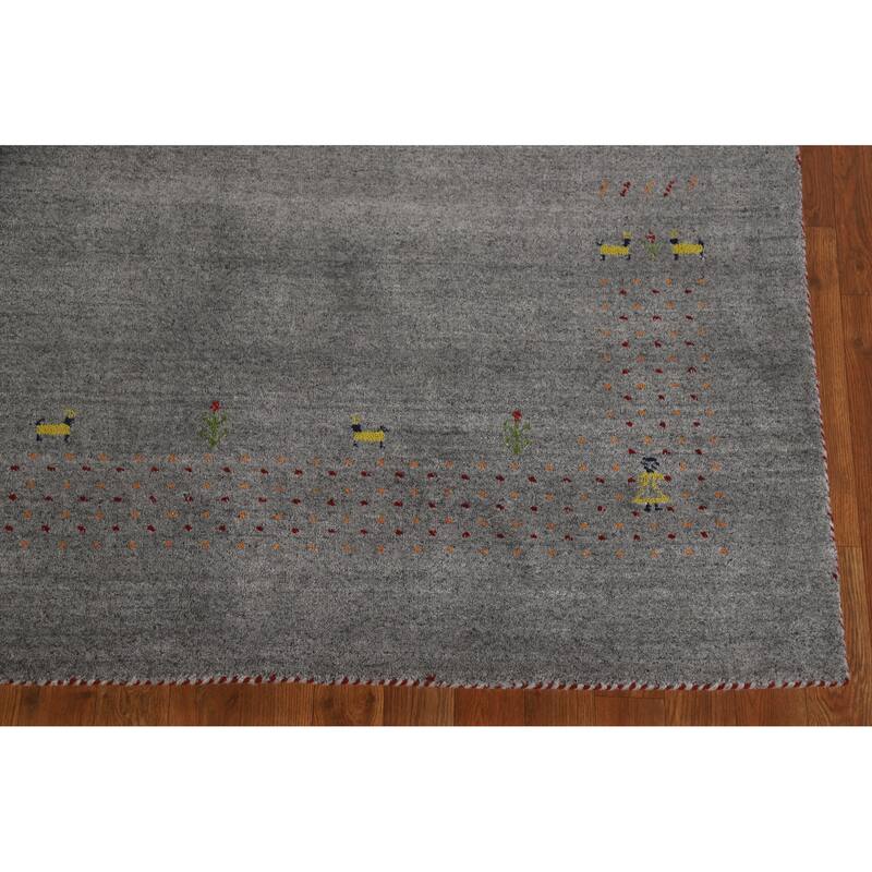 Hand Knotted Oriental 100% Wool Carpet Tribal Tribal Greys & Charcoal Gabbeh Area Rug - 7' 10'' X 5' 1''