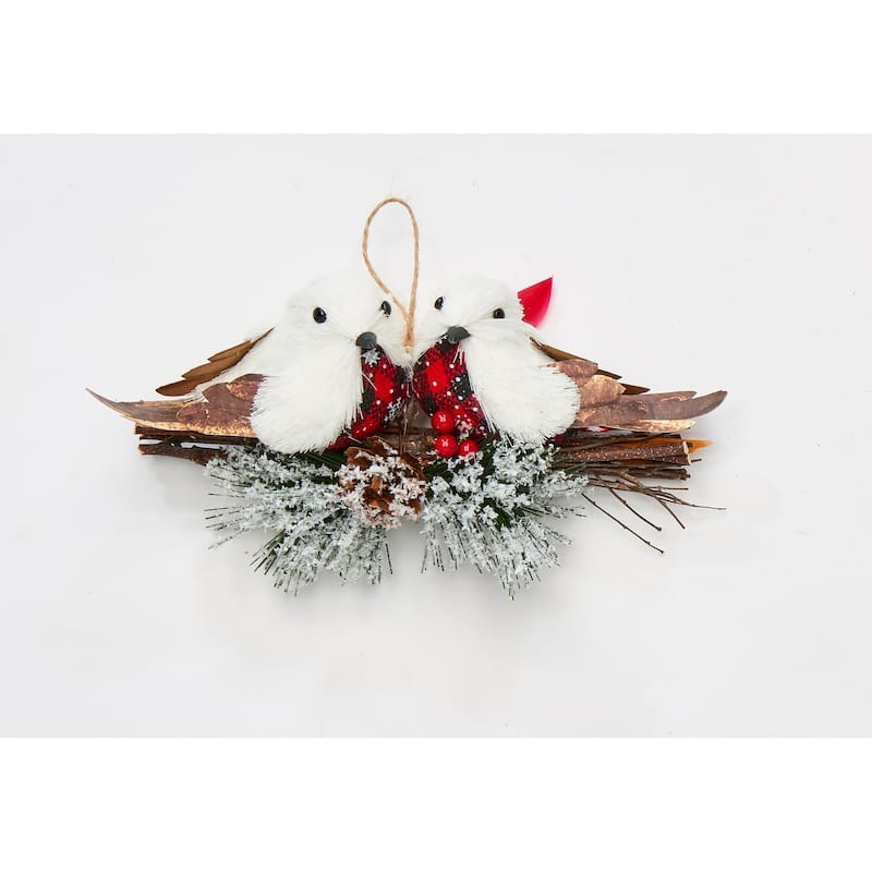 8" White Birds on Branches Ornament