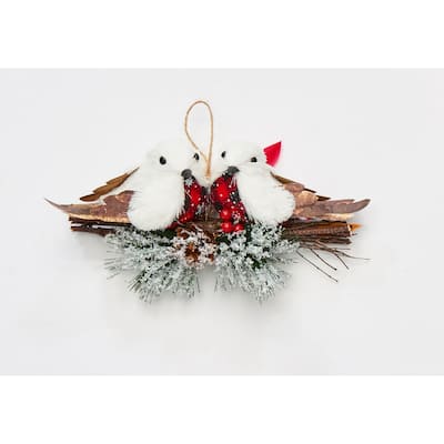 8" White Birds on Branches Ornament