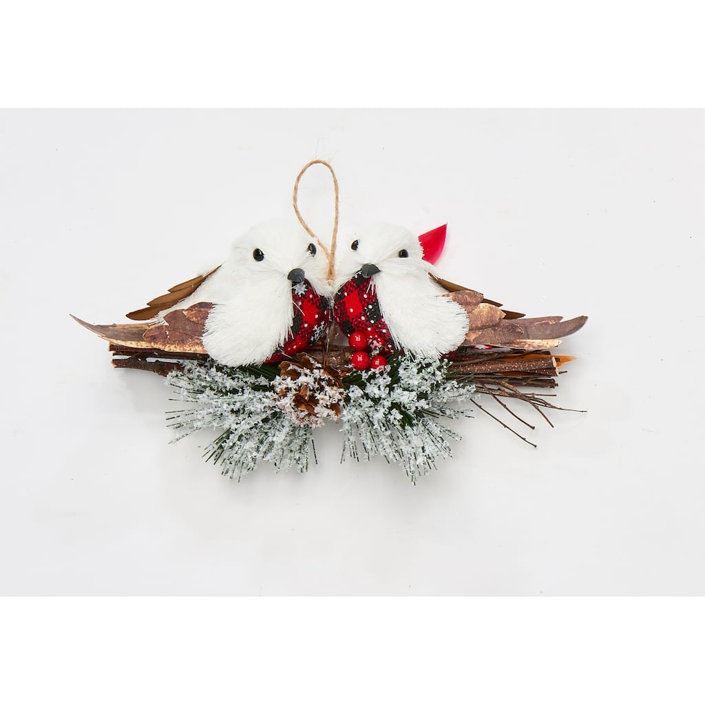 8" White Birds on Branches Ornament