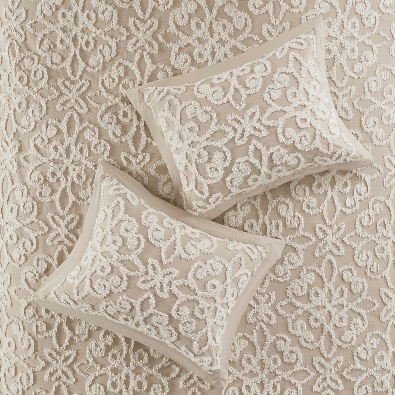 3 piece Tufted Cotton bedspread set Taupe Full/Queen