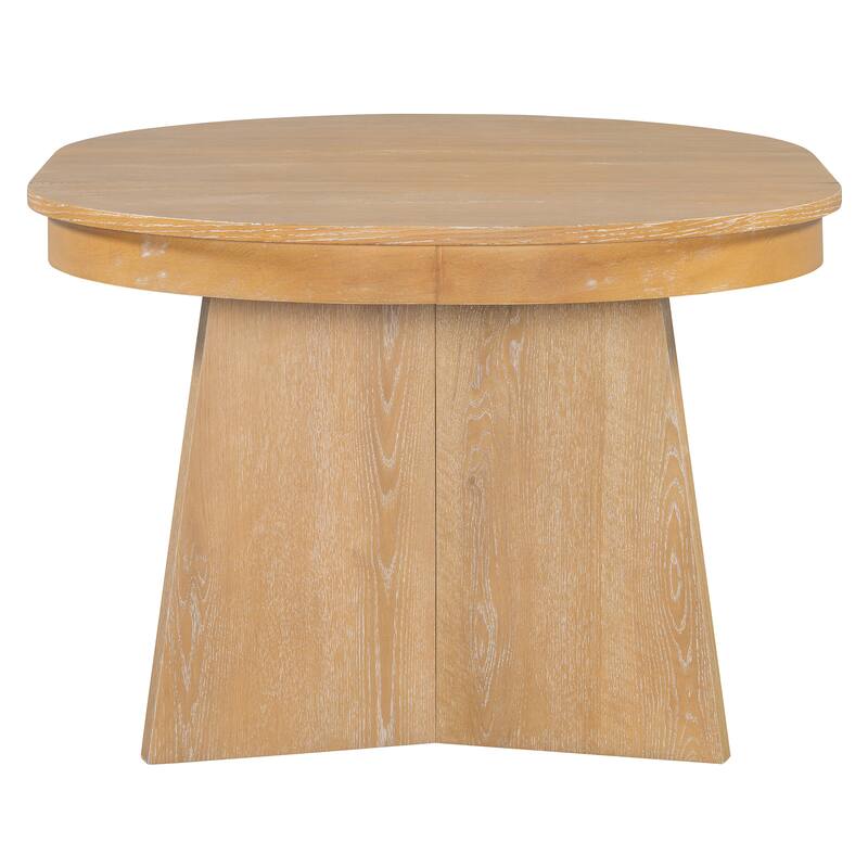 5-Piece Round Dining Table Set for 4, Retro Extendable dining table set with 4 Upholstered Chairs