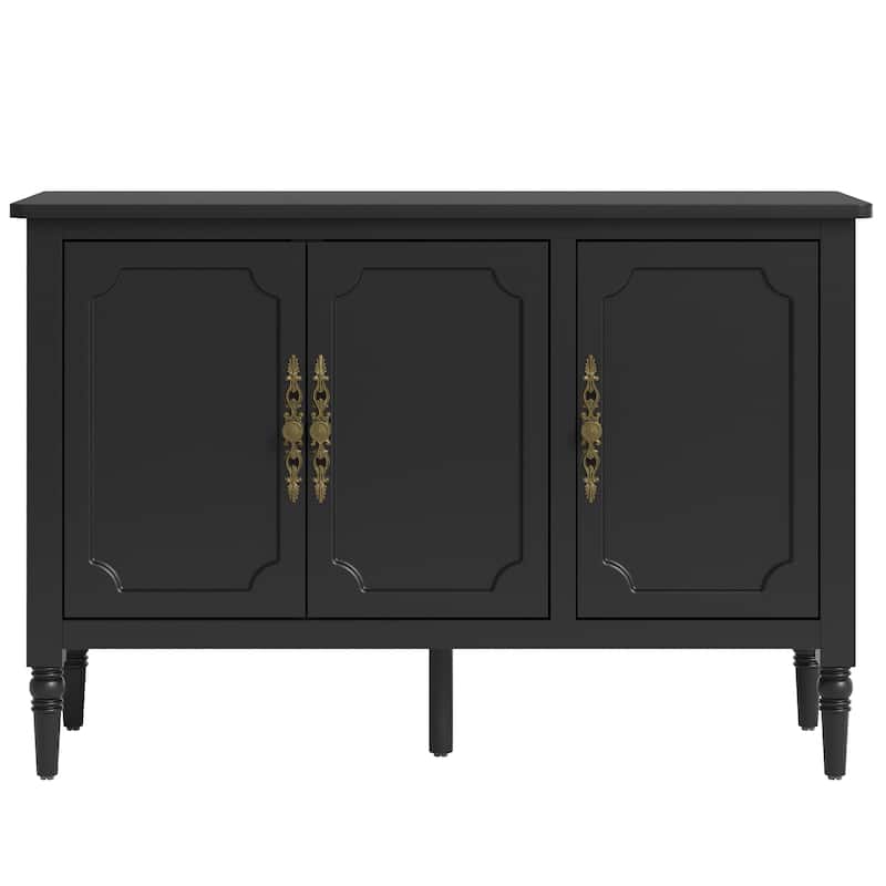 Black 3-Door Storage Cabinet with Adjustable Shelves and Turned Legs - Black
