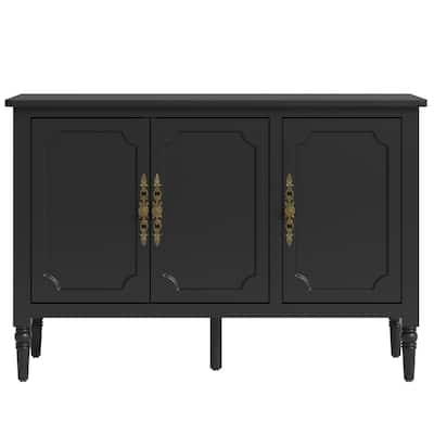 Black 3-Door Storage Cabinet with Adjustable Shelves and Turned Legs