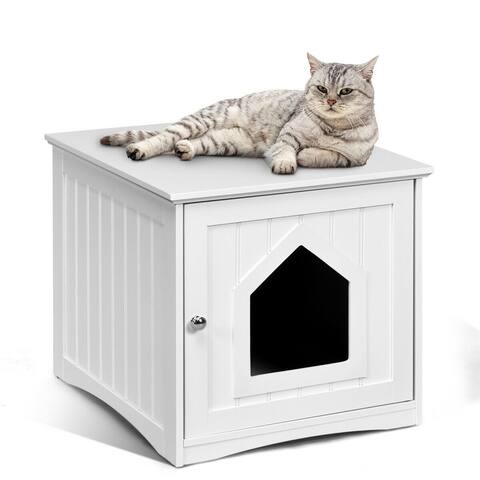 Gymax Weatherproof Multi-Function Pet Cat House Outdoor Indoor Sidetable Nightstand - Black