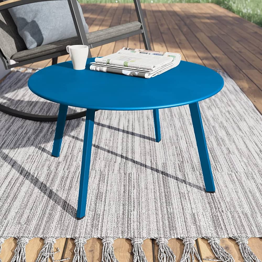 Patio Round Steel Patio Coffee Table, Weather Resistant Outdoor Large Side Table