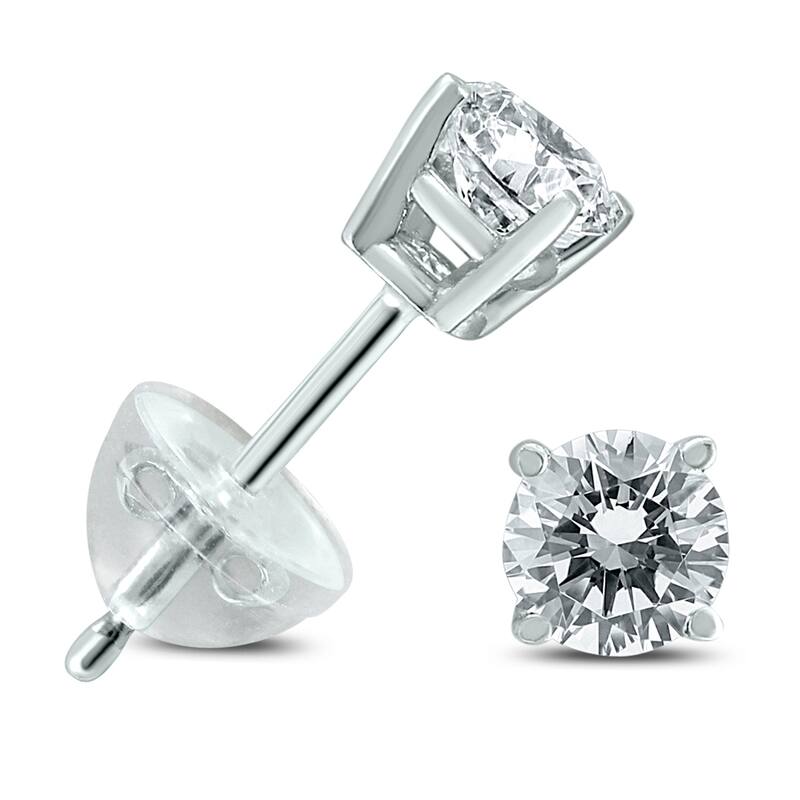 Marquee .35CTW Round Diamond Solitaire Stud Earrings In 14k White Gold with Silicon Backs