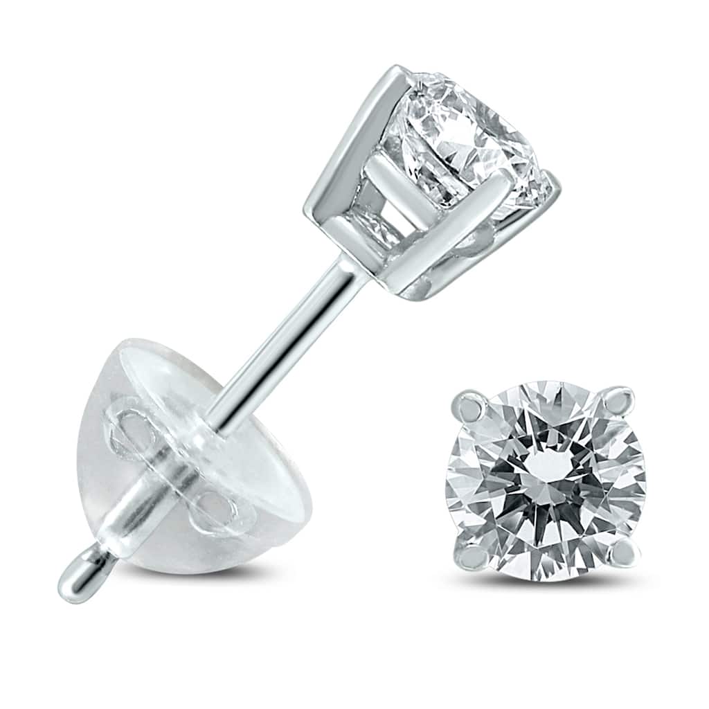Marquee .35CTW Round Diamond Solitaire Stud Earrings In 14k White Gold with Silicon Backs