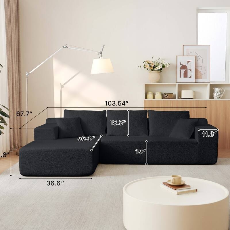 103.54" Modular Chenille Cloud Sectional Sofa with Throw Pillows